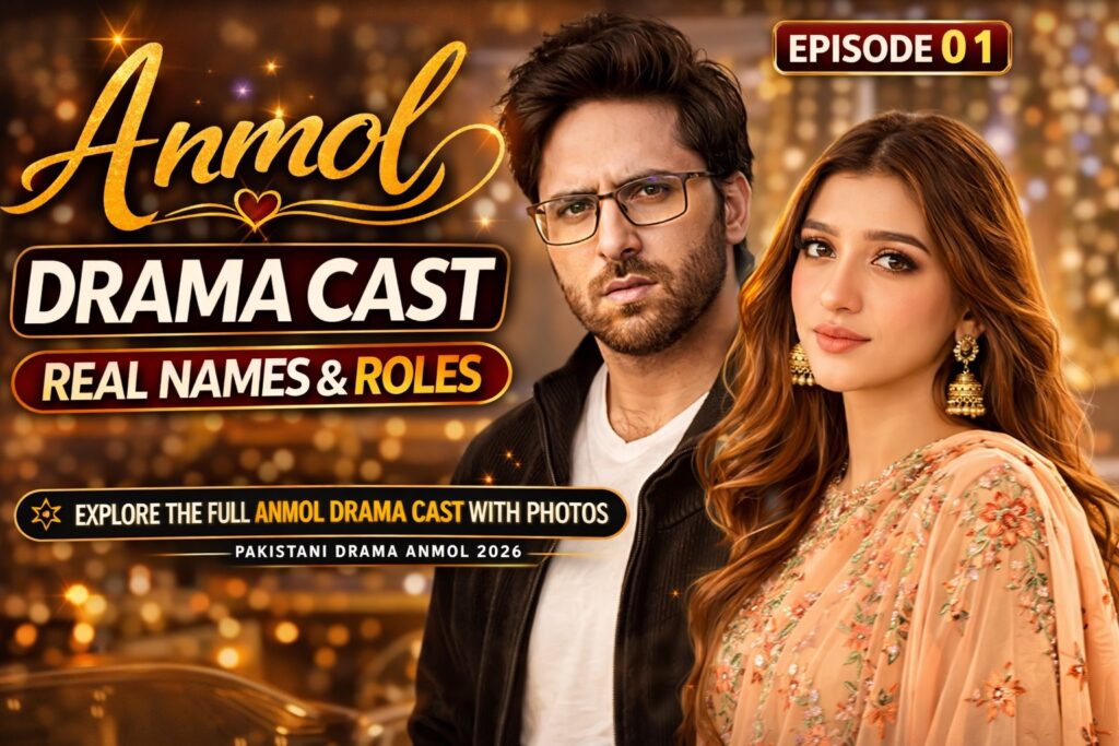 Anmol drama cast featuring Haroon Shahid and Momina Iqbal with photos