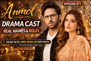 Anmol drama cast featuring Haroon Shahid and Momina Iqbal with photos